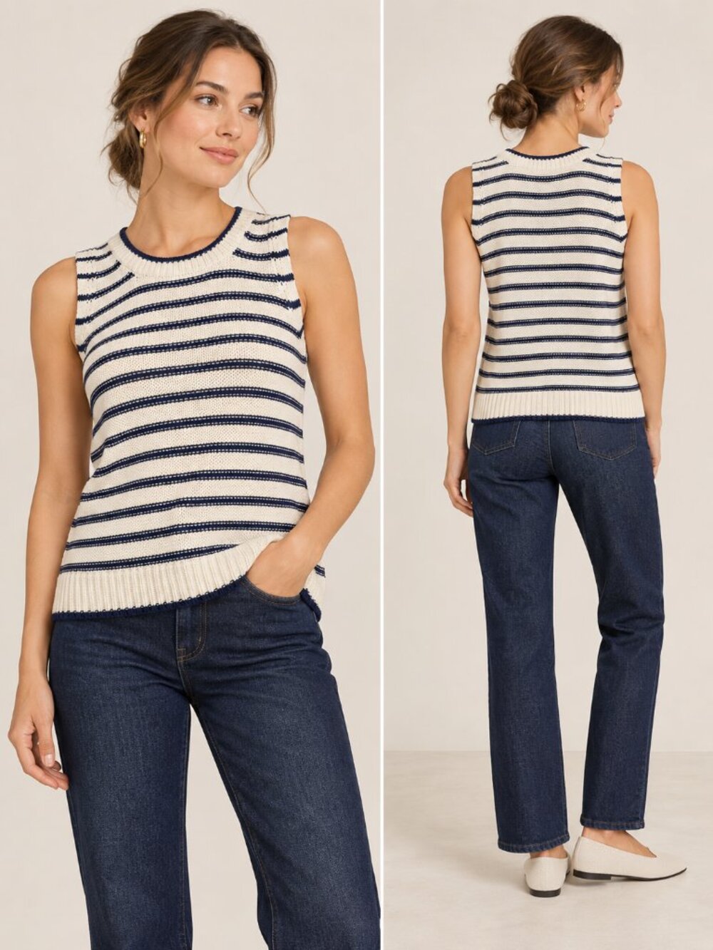 Banana republic Blue & white Striped Sleeveless Knit Top Size XL